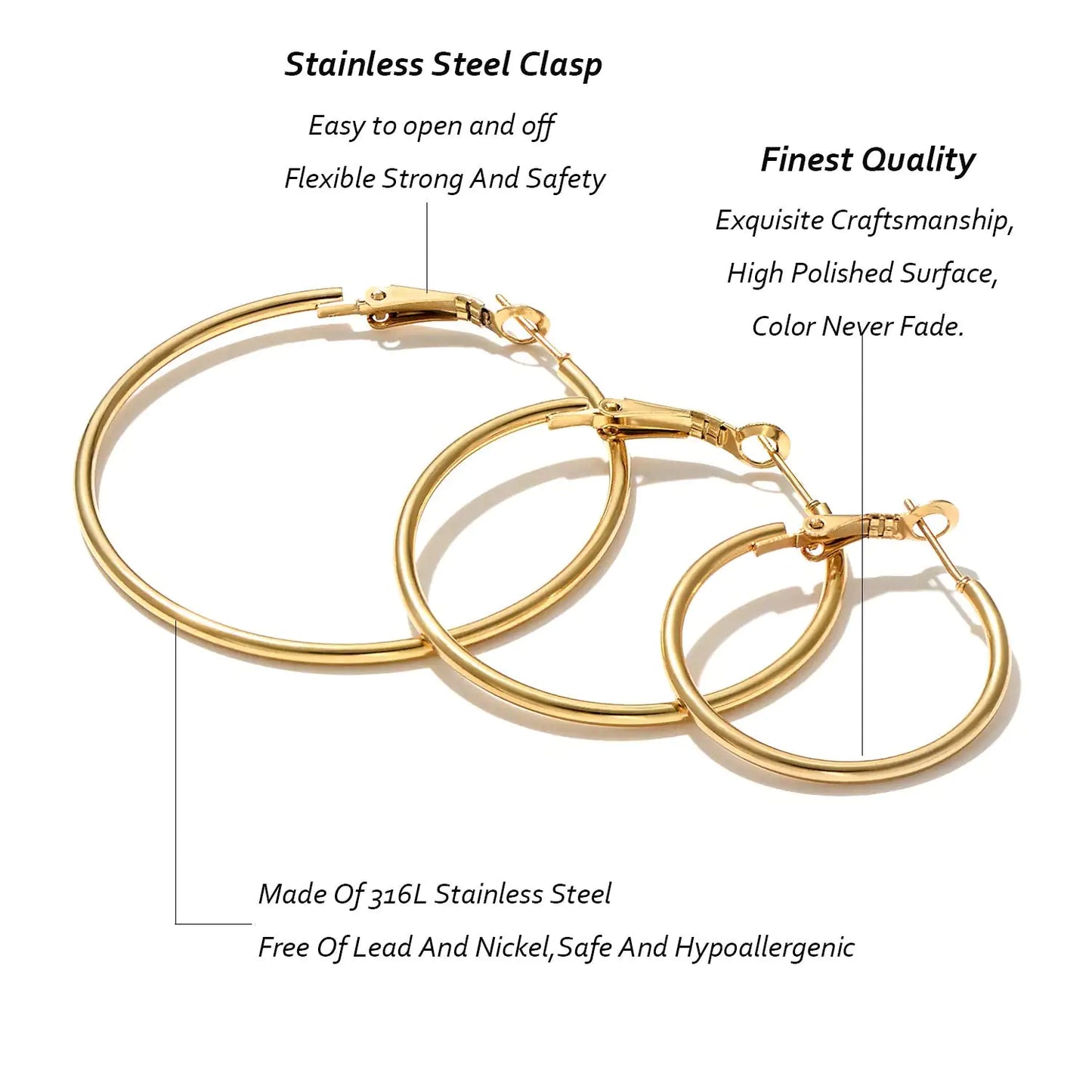 6 Pairs Stainless Steel gold silver Plated Hoop Earrings for Women, Hypoallergenic Hoops Women's Earrings Loop Earrings Set 6 Pairs Stainless Steel gold silver Plated Earrings